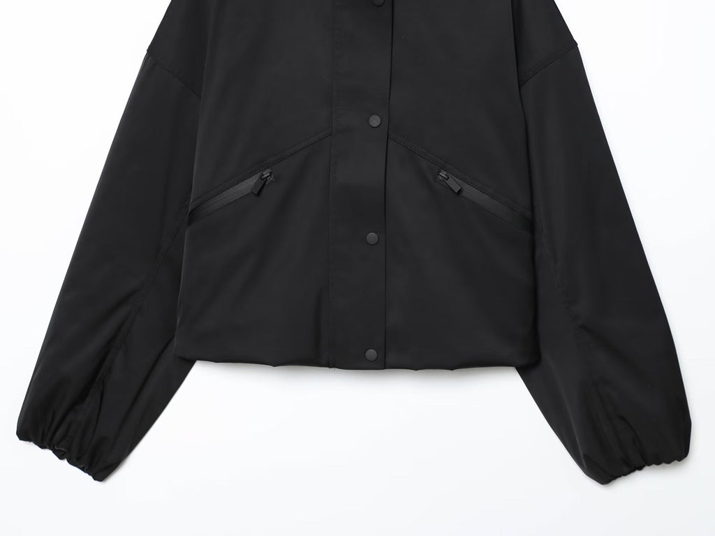 Women's new fashion black hooded waterproof windproof jacket Coat