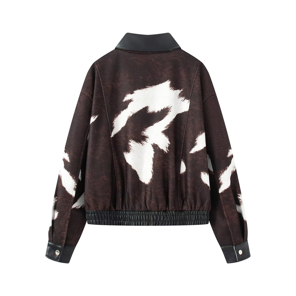 Women's new PU imitation leather splicing jacket Coat