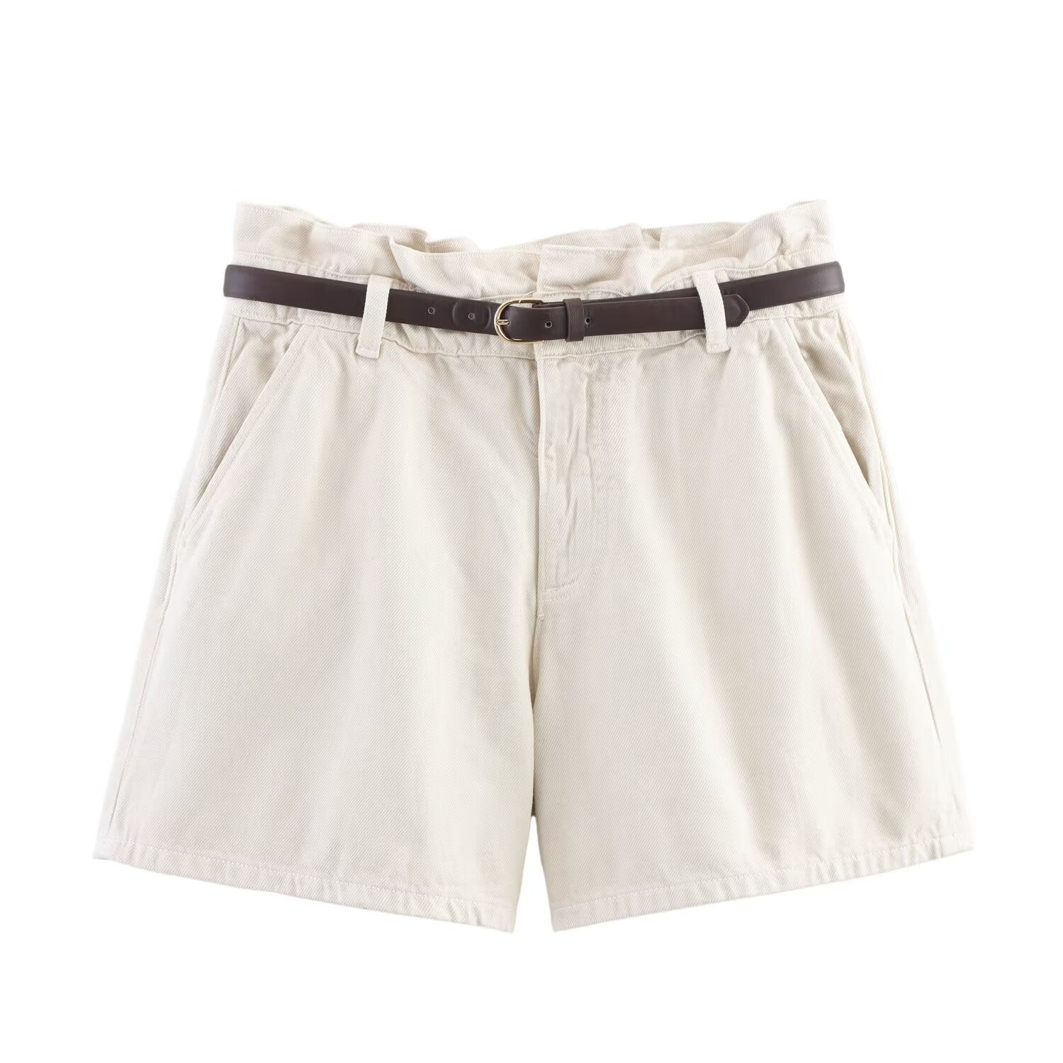 Women's new fashion with Belt paper bag style casual high waisted denim shorts