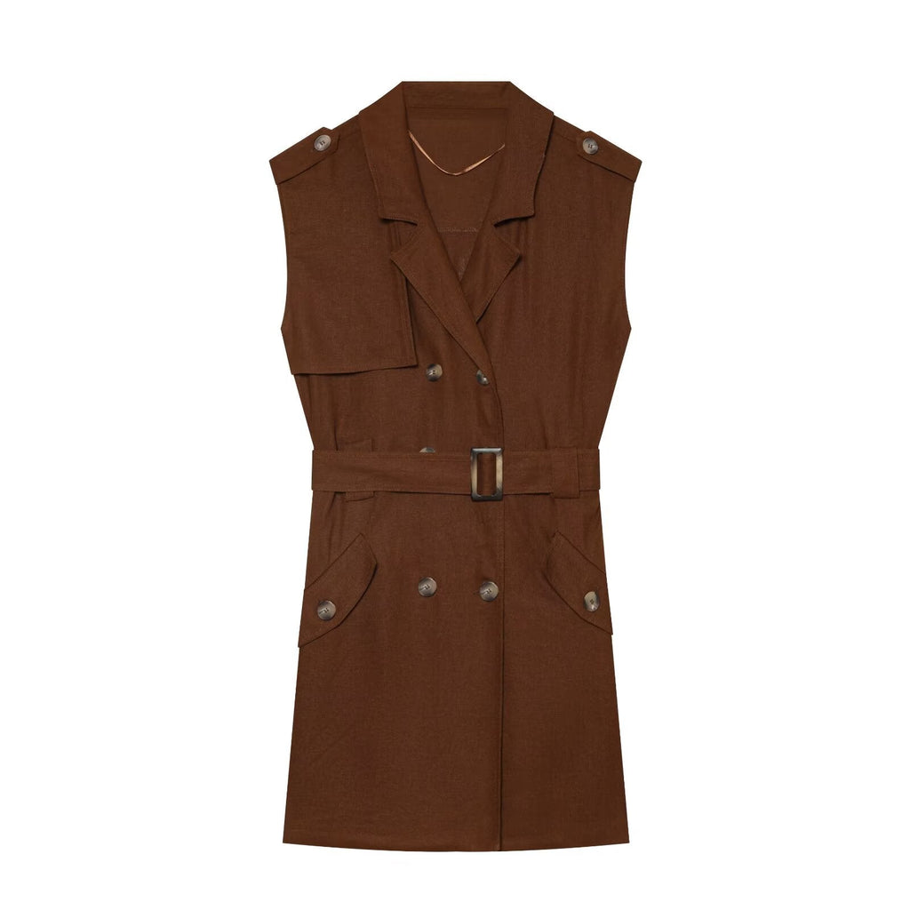Women's With Belt sleeveless linen blend dress