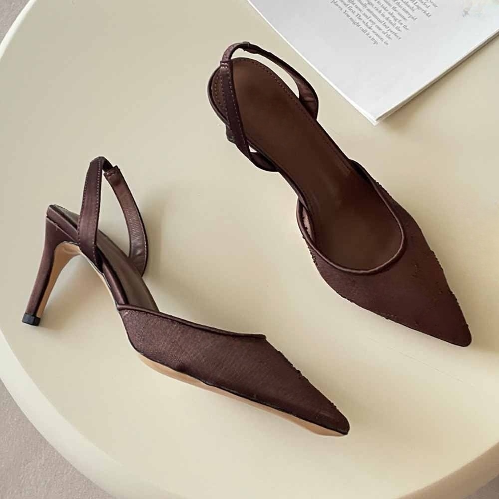 Women's new mesh diamond decorative high heels have a shoe box.
