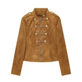 Women's double breasted waist cinched suede jacket