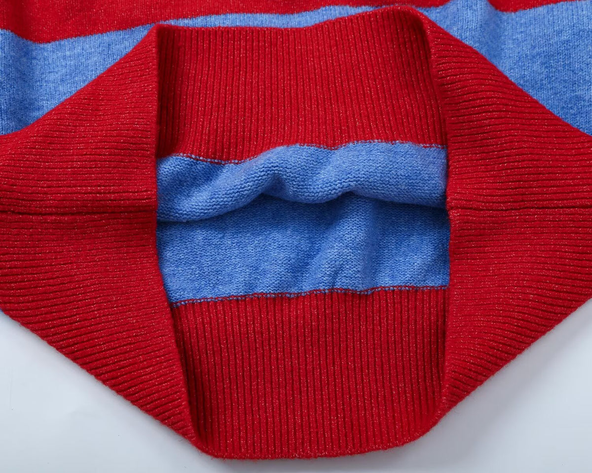 Women's polo shirt collar striped knit sweater