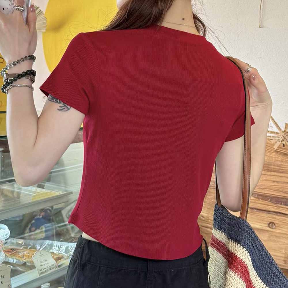 Women's New Threaded Round Neck Yoga Pilates Slim T-shirt
