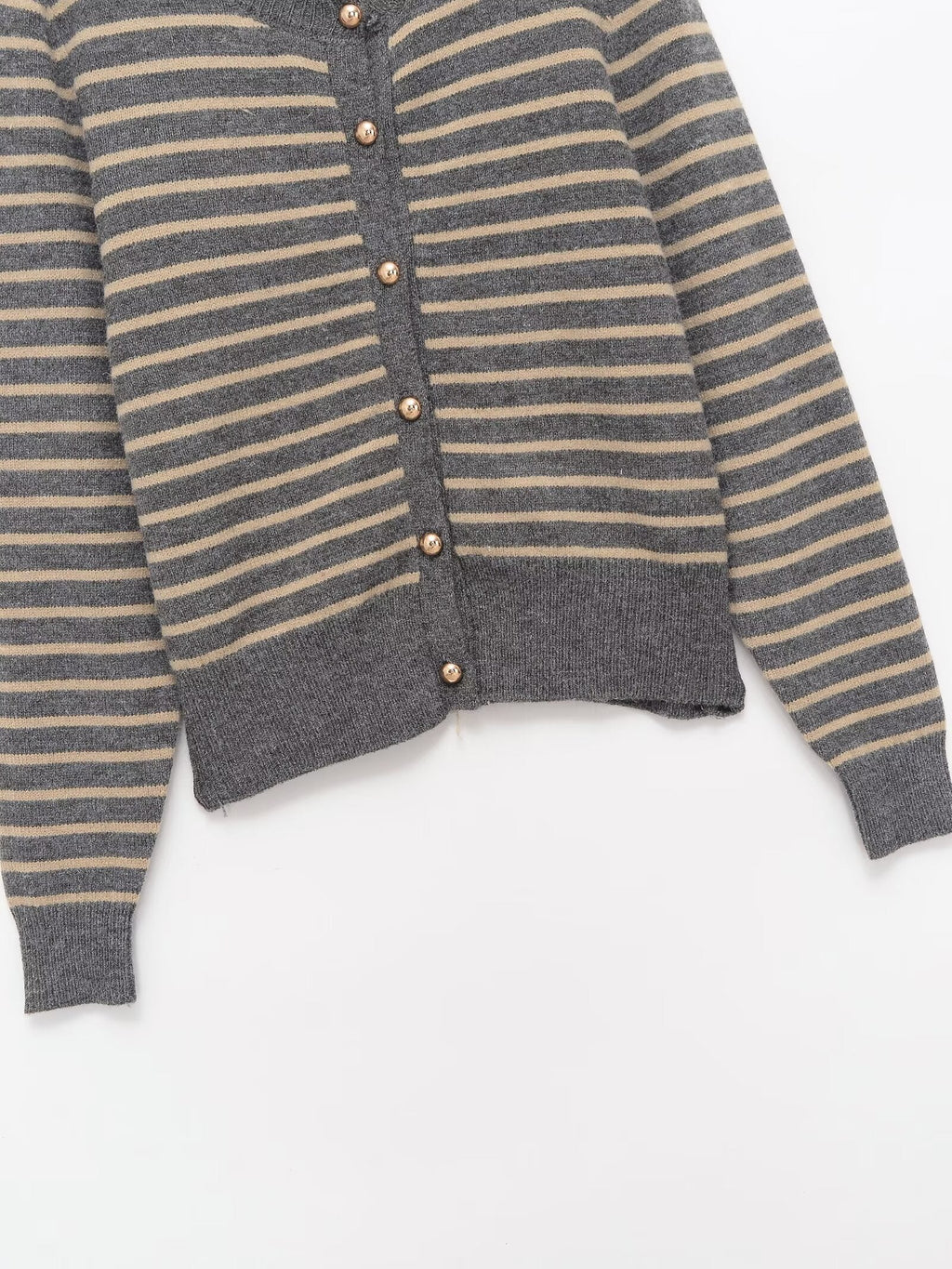 Women's soft textured O Neck striped knitted Coat