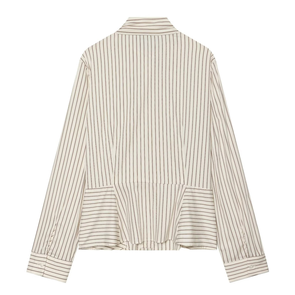 Women's bow decoration stand collar striped shirt