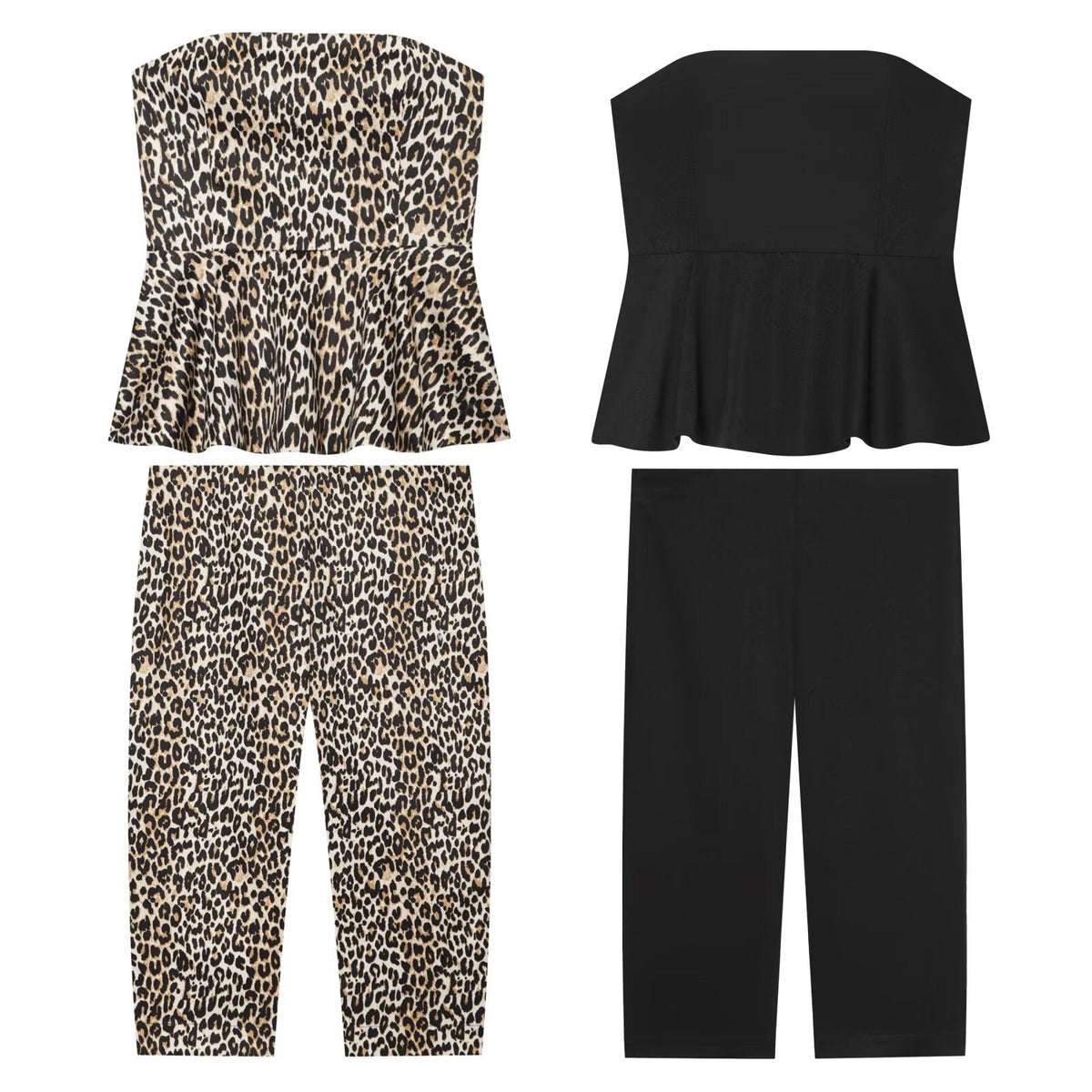 suit Women's 2 pieces printed striped strapless elastic top+Pants