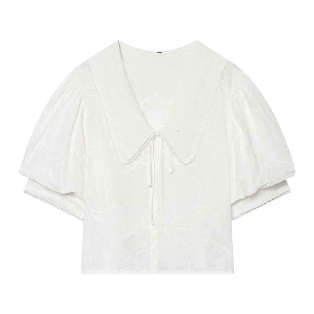 Women's Small Round Lapel Lace up Shirt