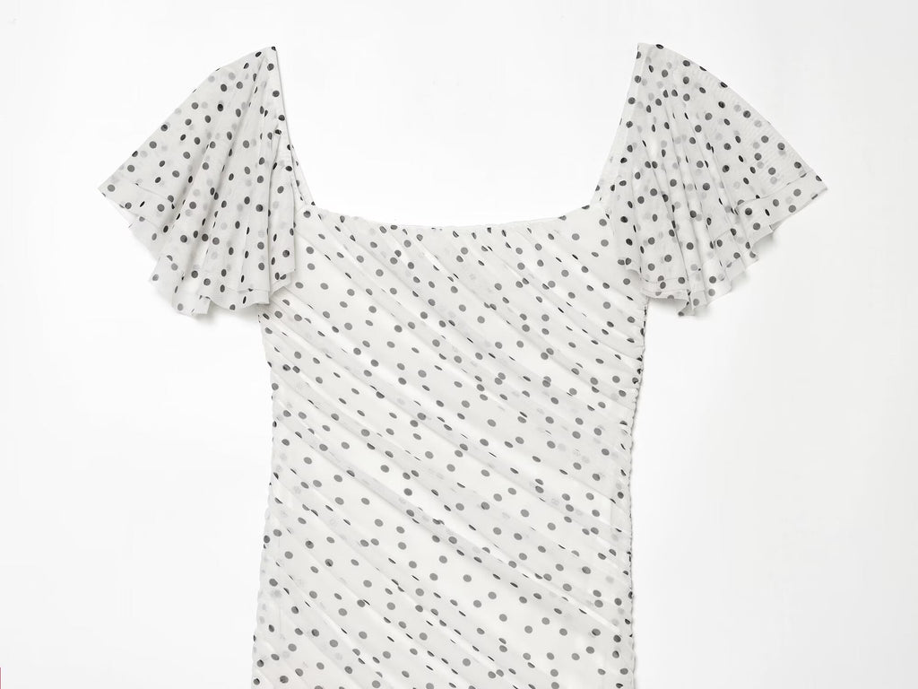 Women's slim pleated polka dot dress