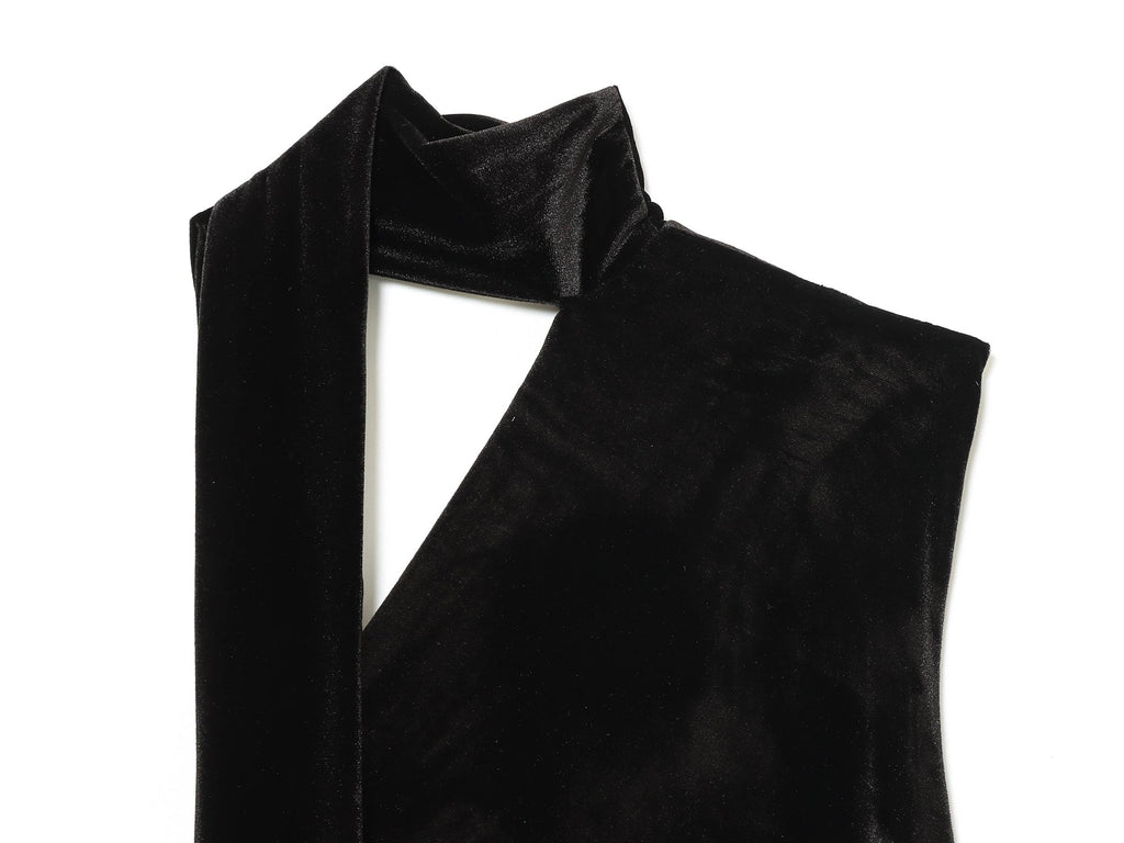 Women's new scarf decoration slim pleated velvet mini dress