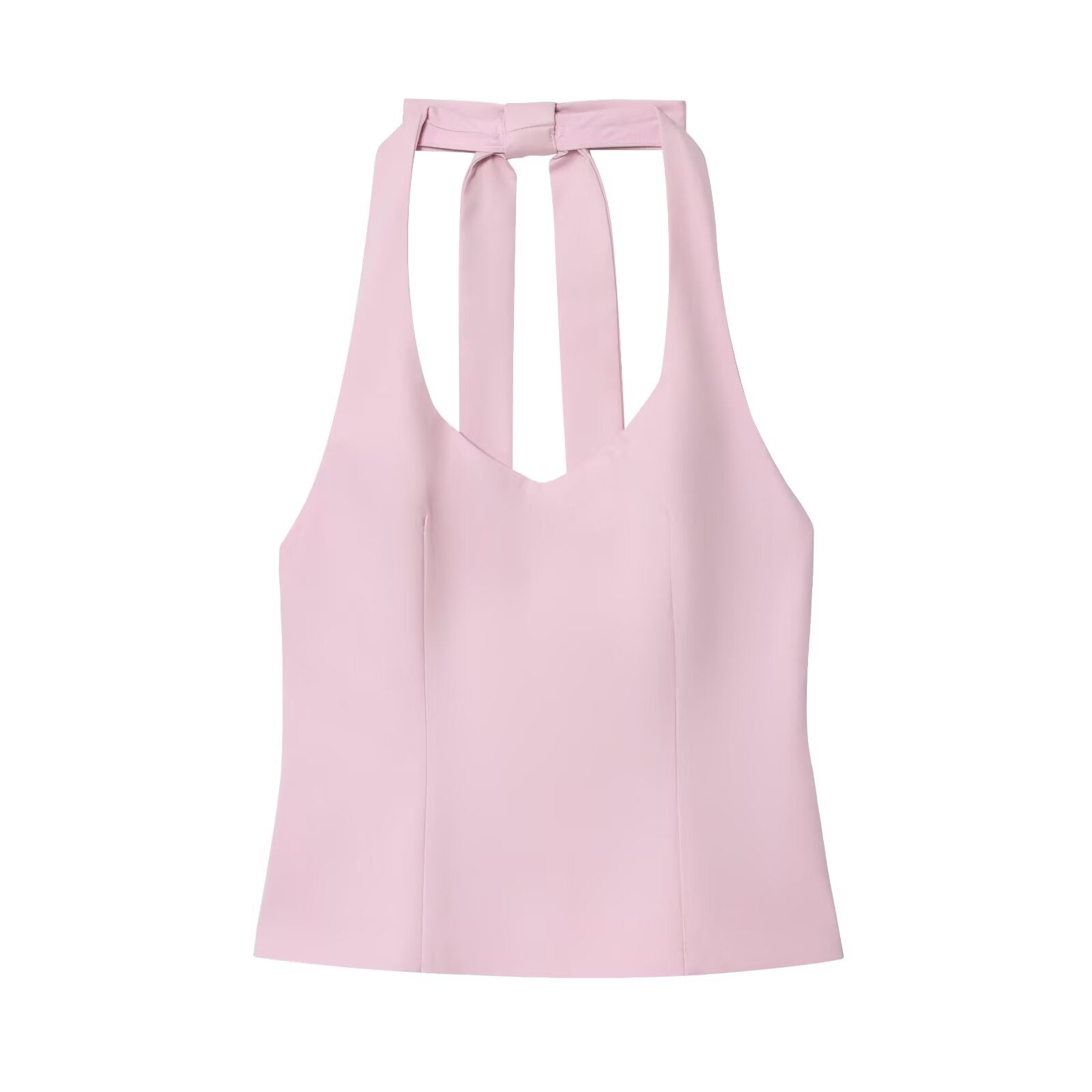 Women's new fashion back bow decoration tight hanging neck top