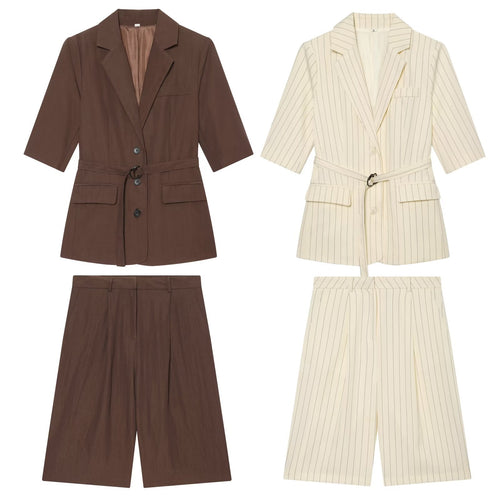 suit Women's 2 pieces five quarter sleeve lace up  Blazer Coat+shorts