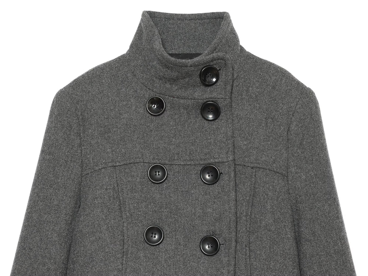 Women's standing collar double breasted woolen blend coat