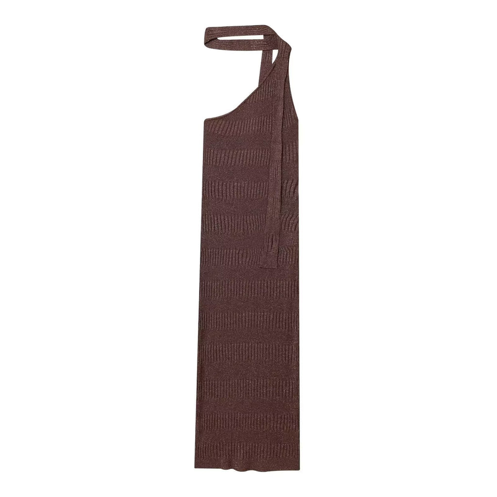 Women's New Fashion Scarf Decoration Asymmetric Knitted Midi Dress