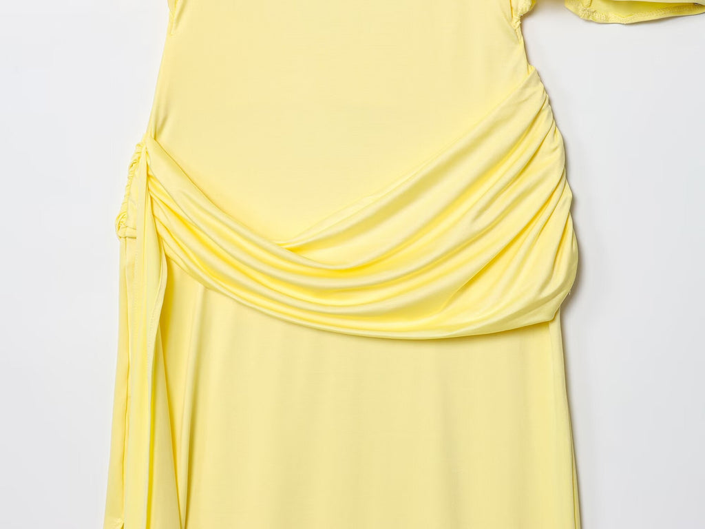 Women's new fashion backless layered decorative short sleeved MIDI dress