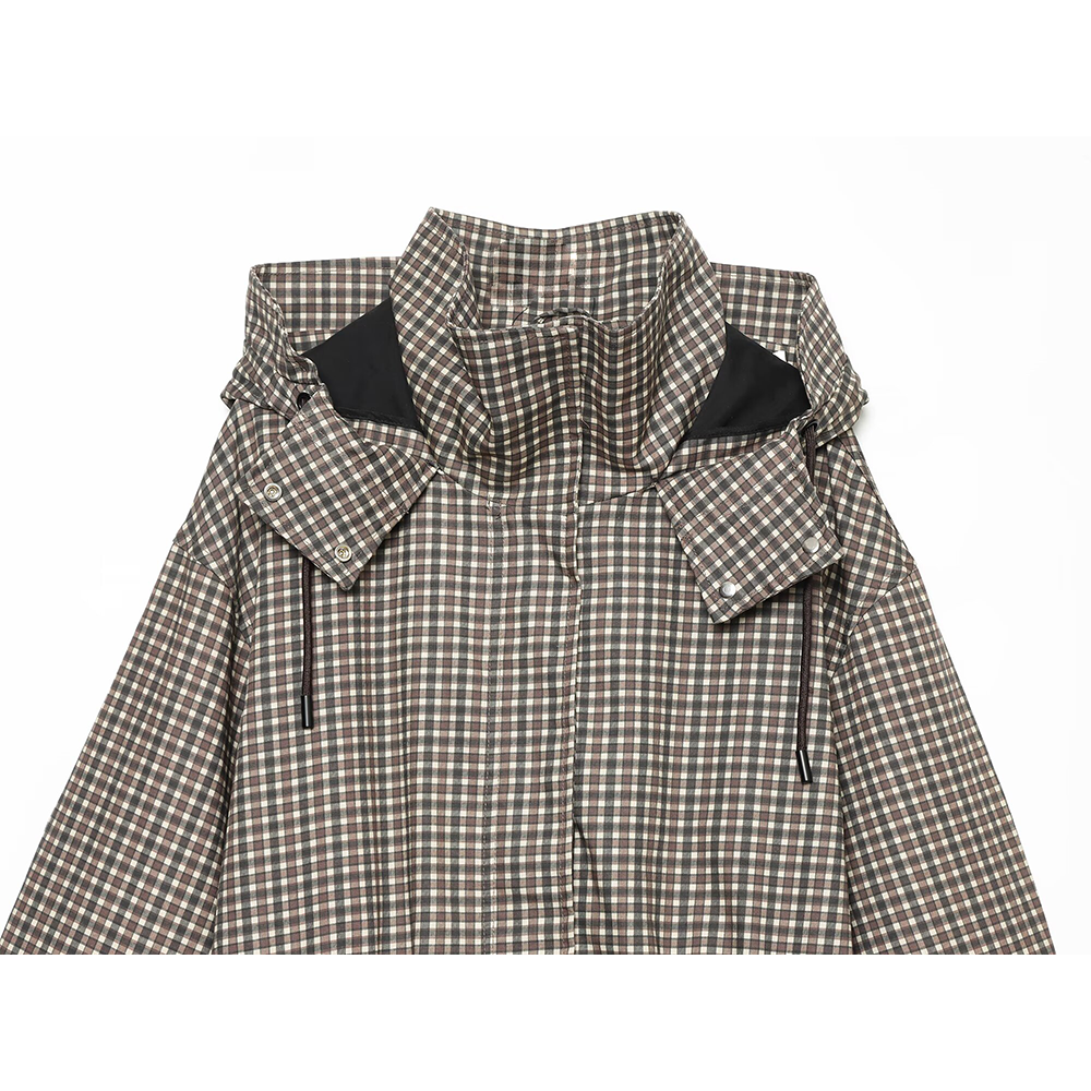Women's loose plaid hooded jacket Coat