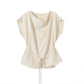 Women's New Fashion With Belt Swinging Collar Raglan Sleeve Shirt