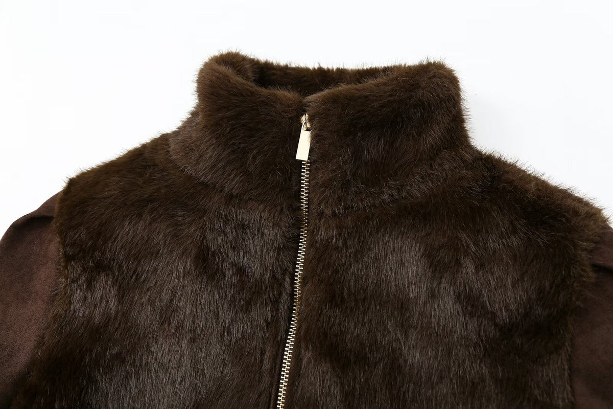 Women's patchwork faux fur effect jacket Coat