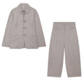 suit Women's 2 pieces rope knot buckle Lapel Coat+balloon shaped pants