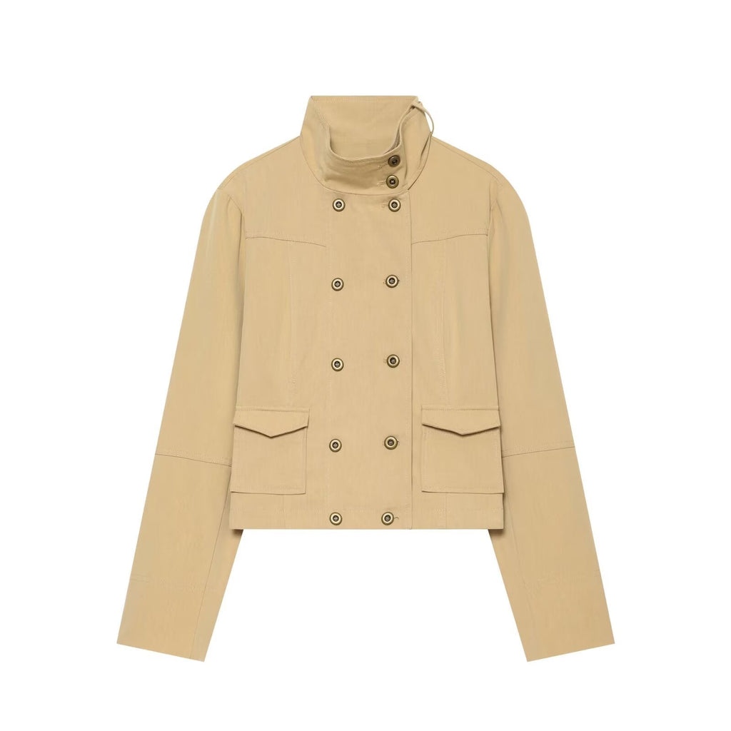Women's pocket decoration stand collar Coat