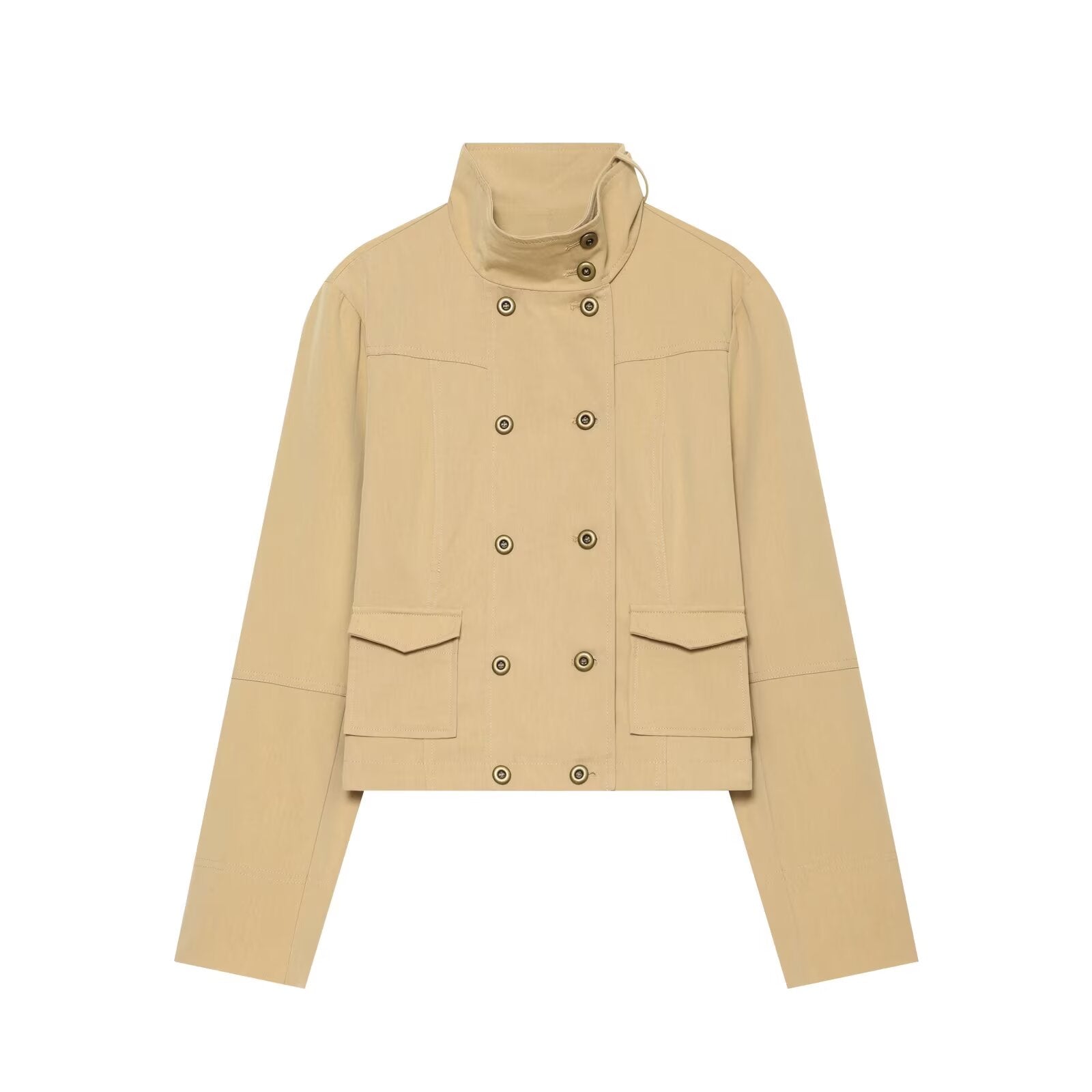 Women's pocket decoration stand collar Coat