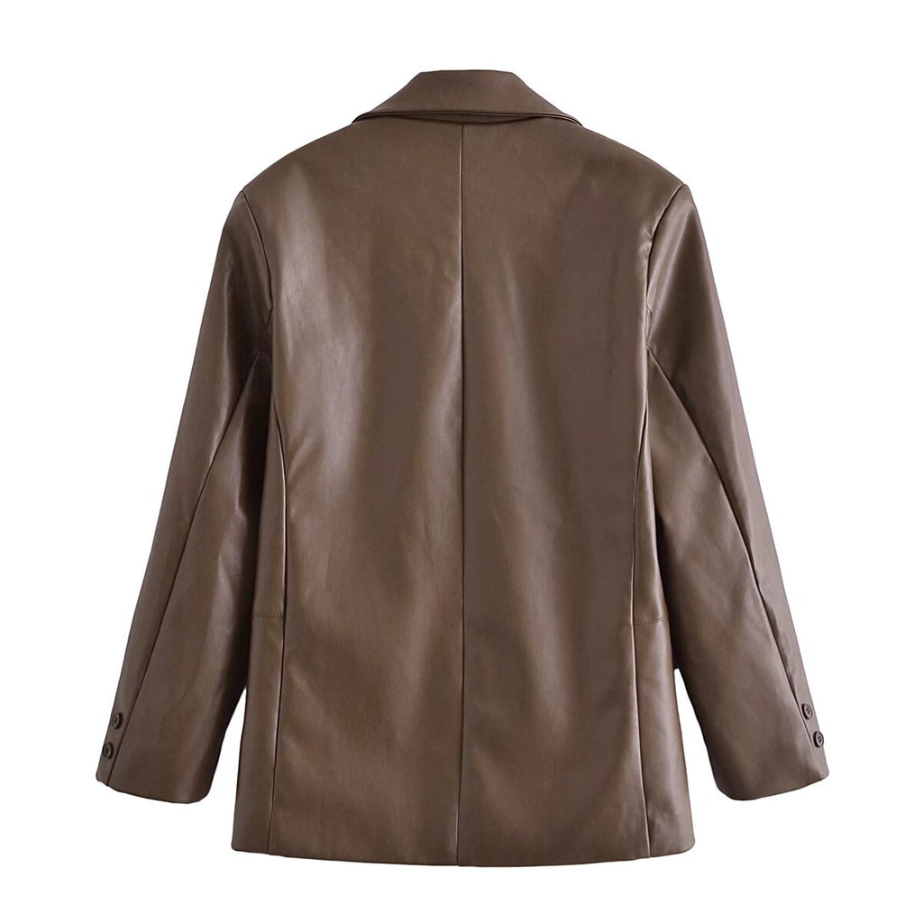 Women's new fashion casual patchwork imitation leather suit jacket