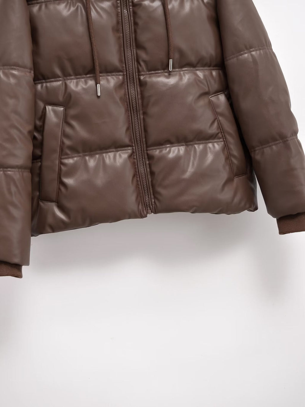 Women's hooded Faux Leather cotton jacket Coat