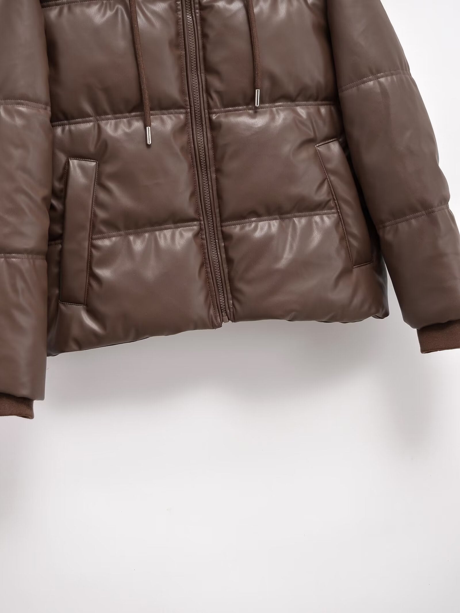 Women's hooded Faux Leather cotton jacket Coat