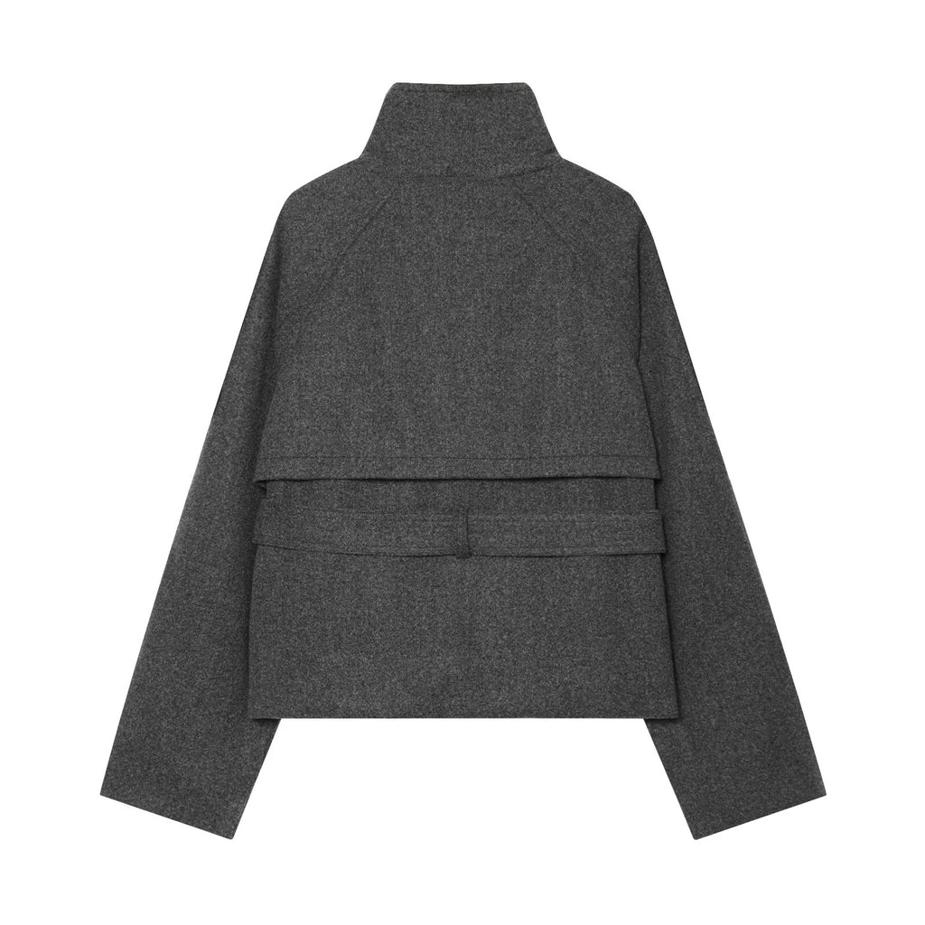 Women's with belt standing collar woolen coat