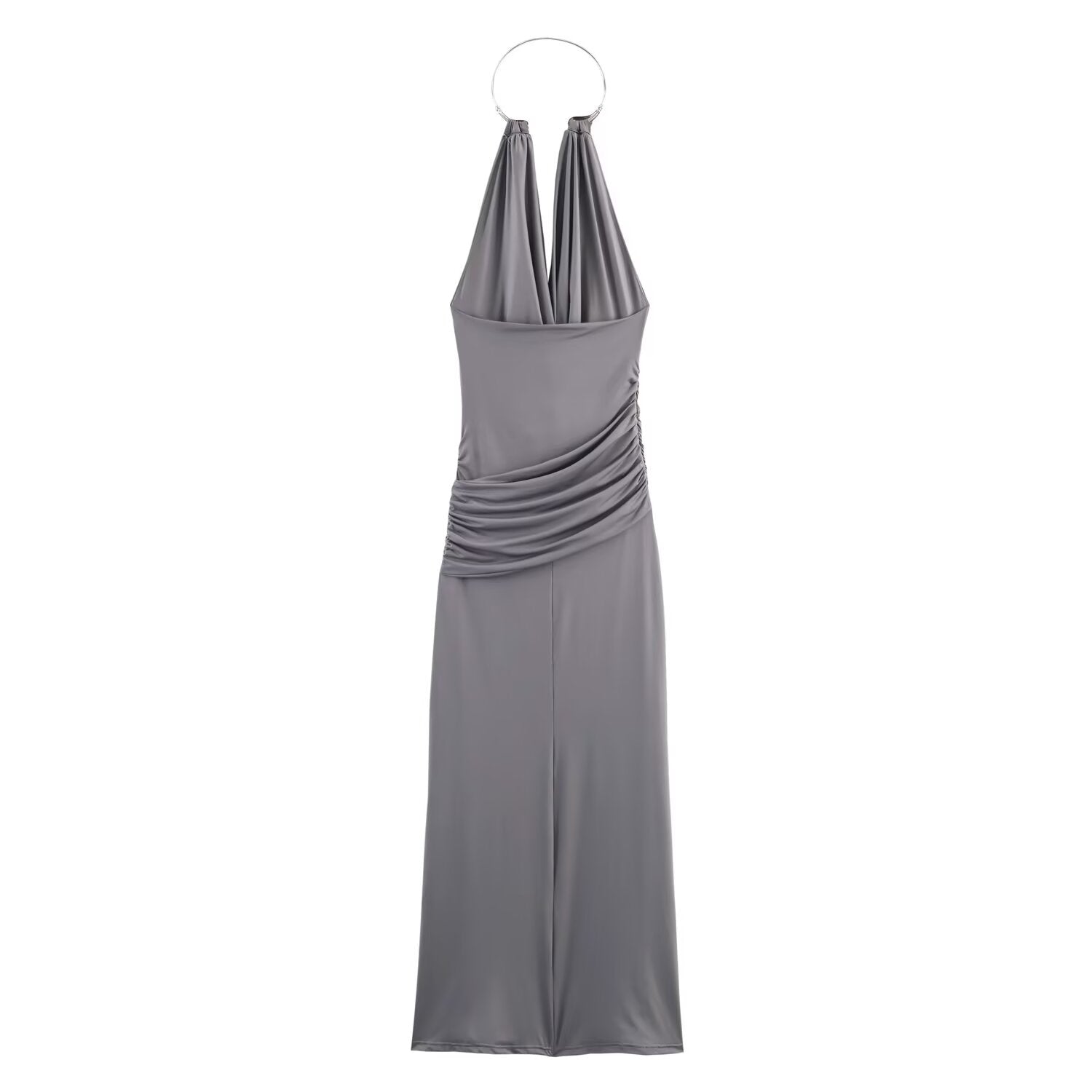 Women's new fashion sexy pleated hanging collar MIDI dress