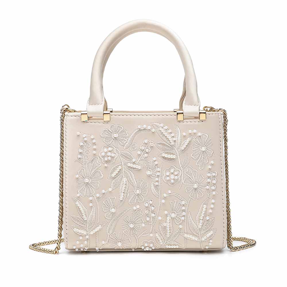 Women's new fashion Pearl embroidered satin texture chain bag shoulder bag