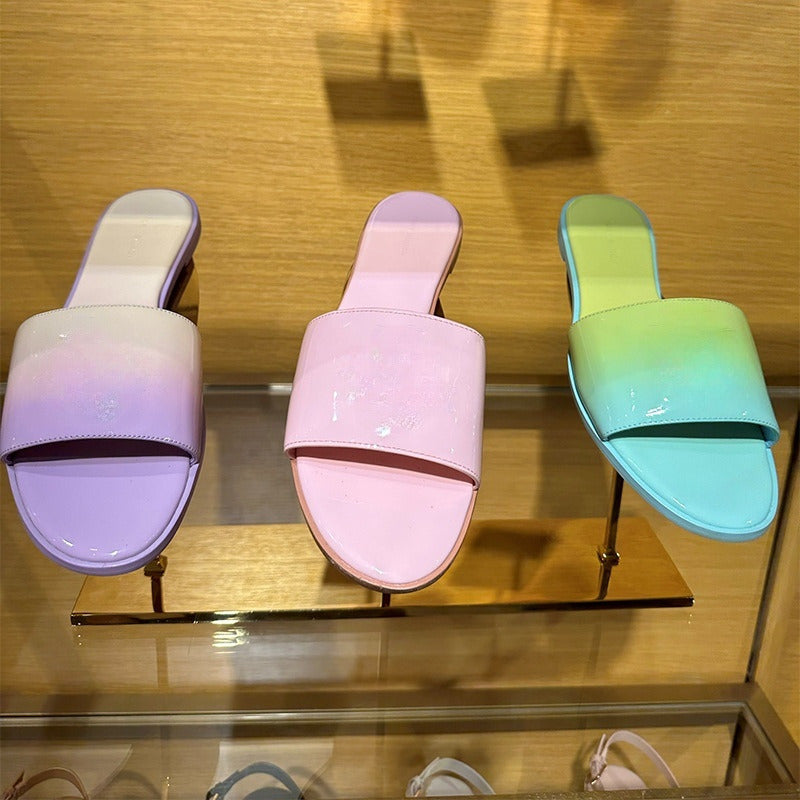 Women's new fashion Joker jelly-colored slippers word slippers low-heeled candy-colored shoes