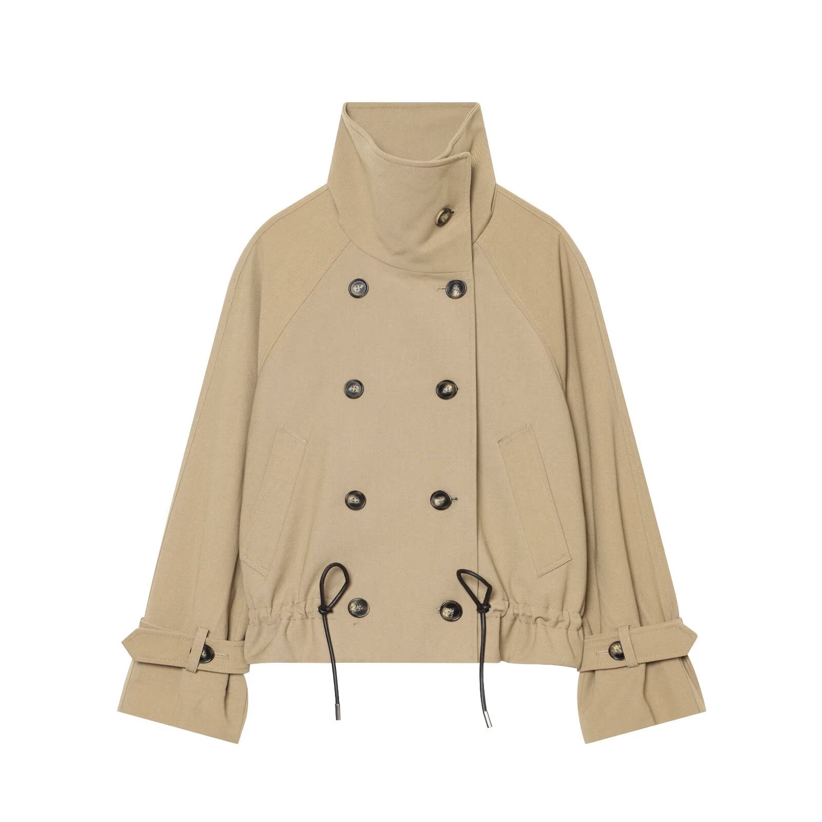 Women's with drawstring double breasted windbreaker Coat