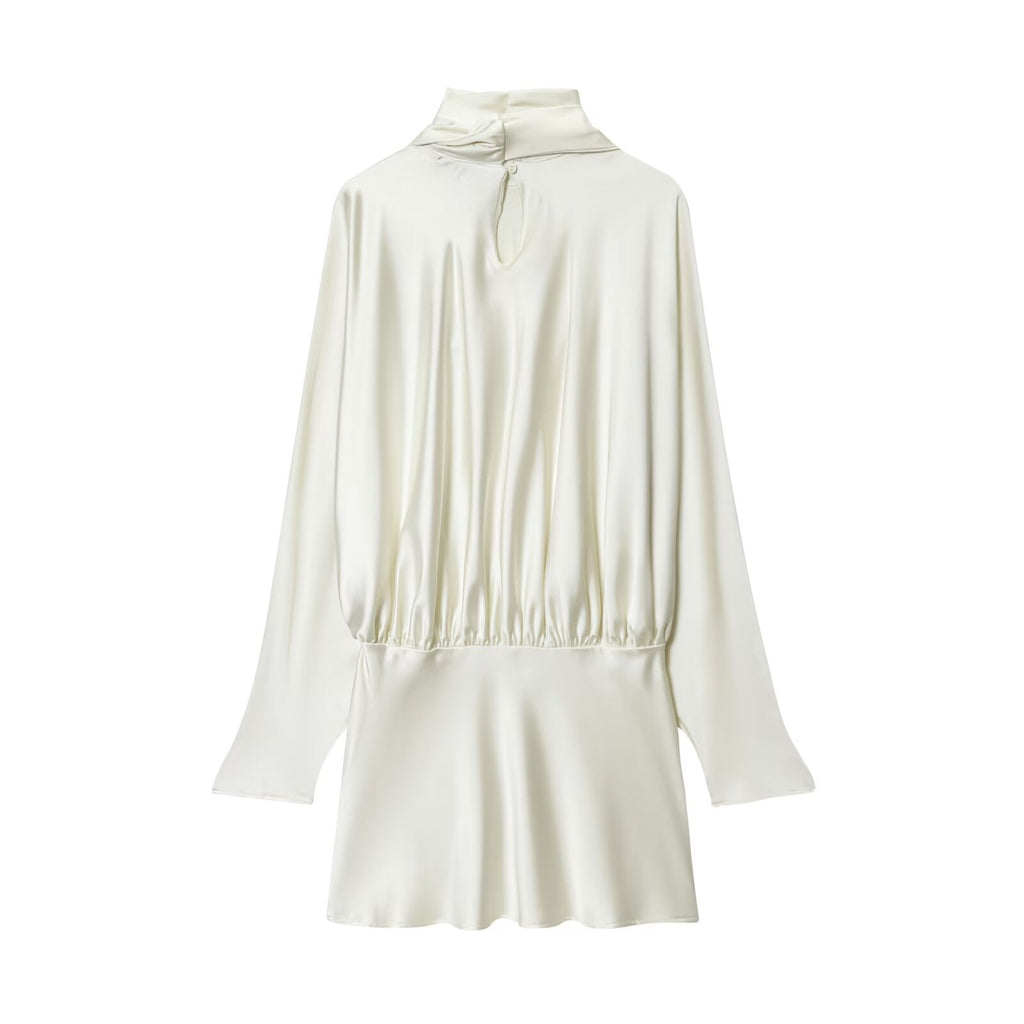 Women's 2025 new fashion scarf decoration satin texture mini dress
