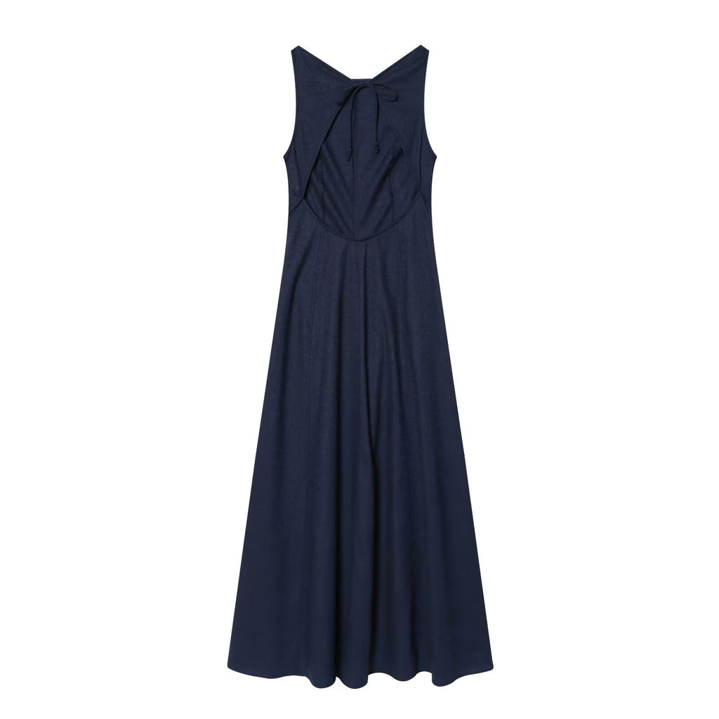 Women's backless linen blended MIDI dress