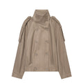 Women's suede textured stand collar double breasted Coat
