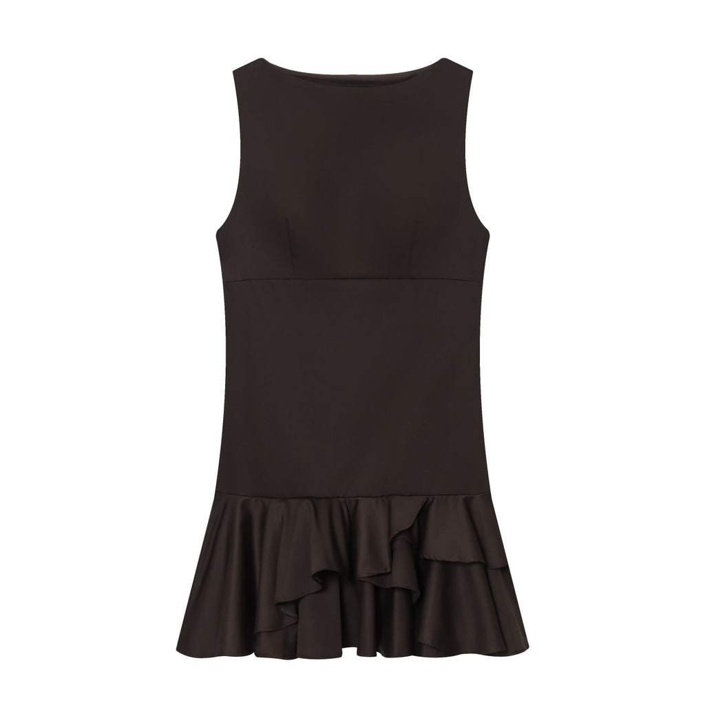 Women's new slim layered decoration sleeveless mini dress