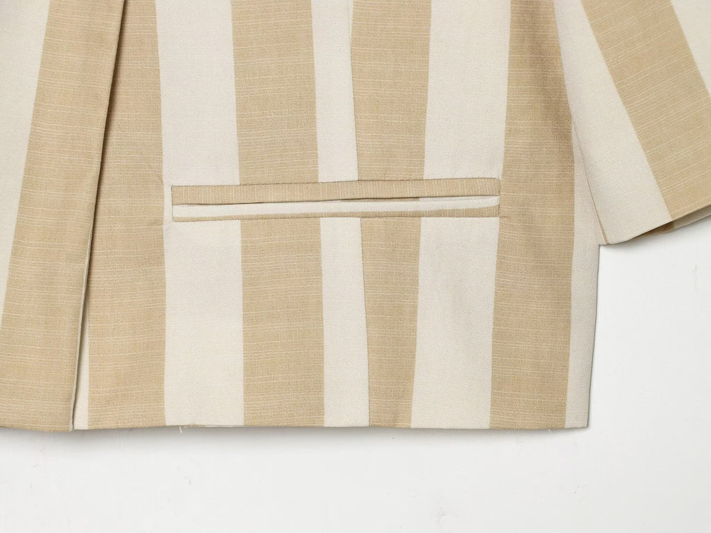 Women's slim short sleeved striped Blazer Coat