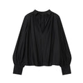 Women's pleated decorative lantern sleeve shirt