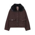 Women's new fur collar twill fabric jacket Coat