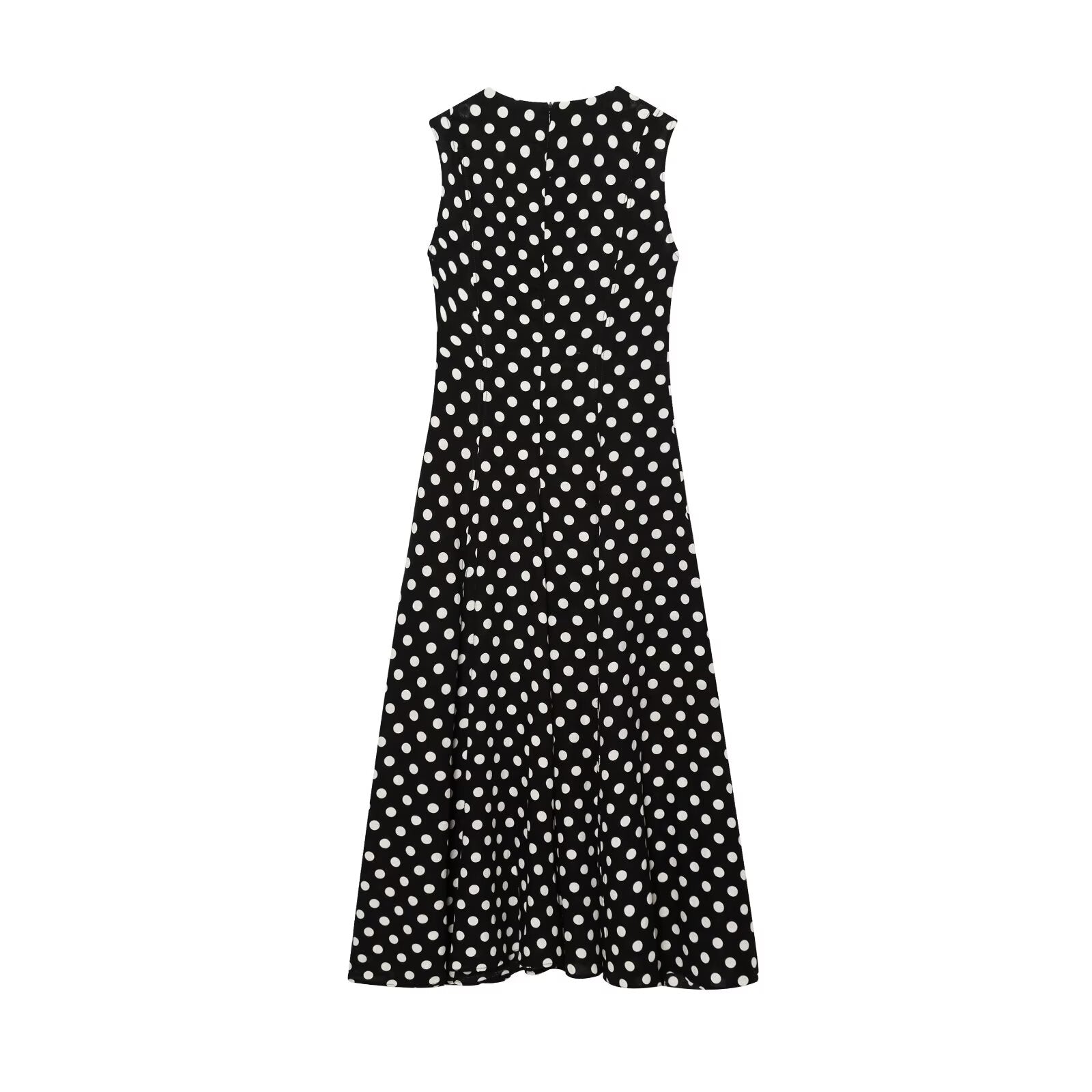 women's New Fashion sleeveless polka dot printed draped MIDI dress