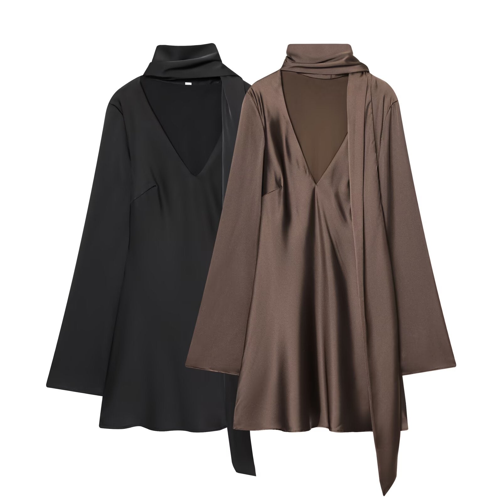 Women's new scarf decoration satin texture mini dress