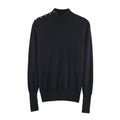 Women's buckle decoration slim stand collar knitted sweater