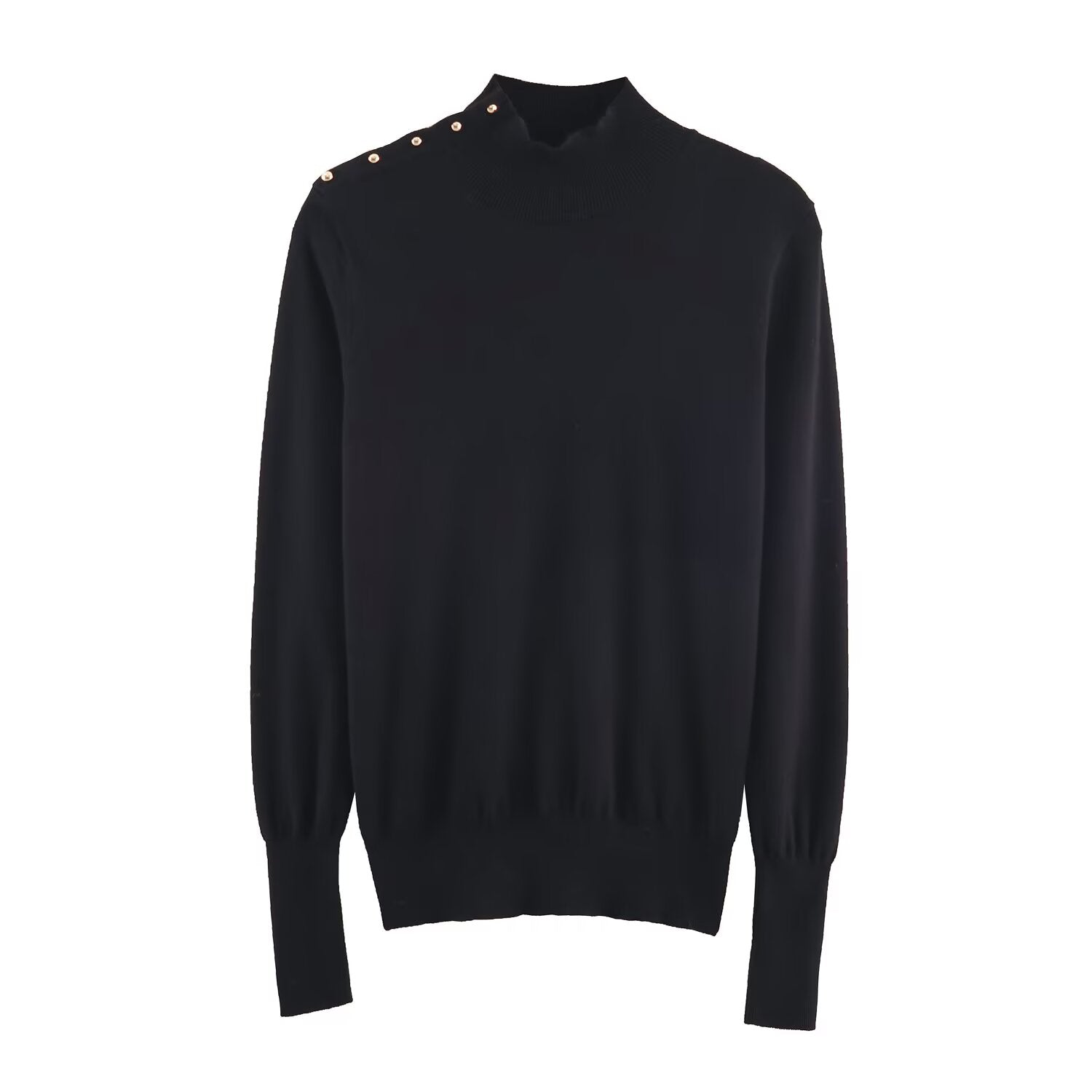 Women's buckle decoration slim stand collar knitted sweater