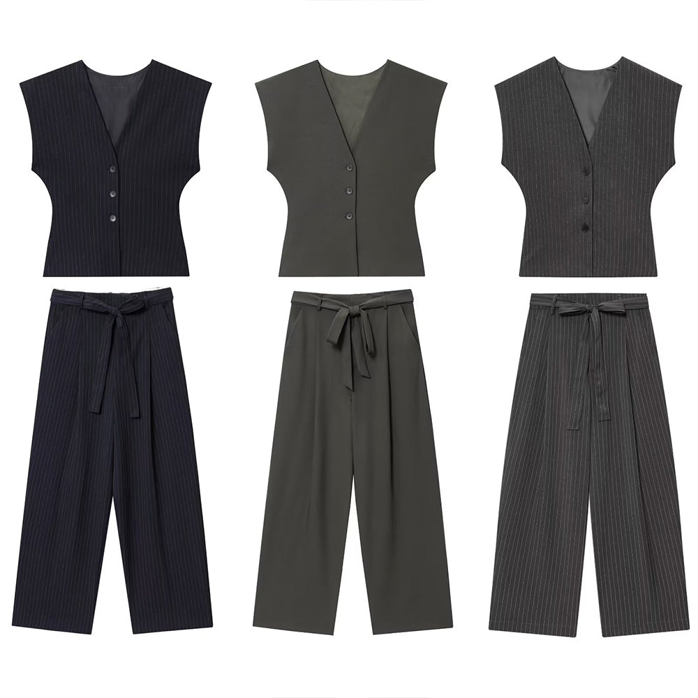 suit Women's 2 pieces slim V-neck Button-up vest+Pants