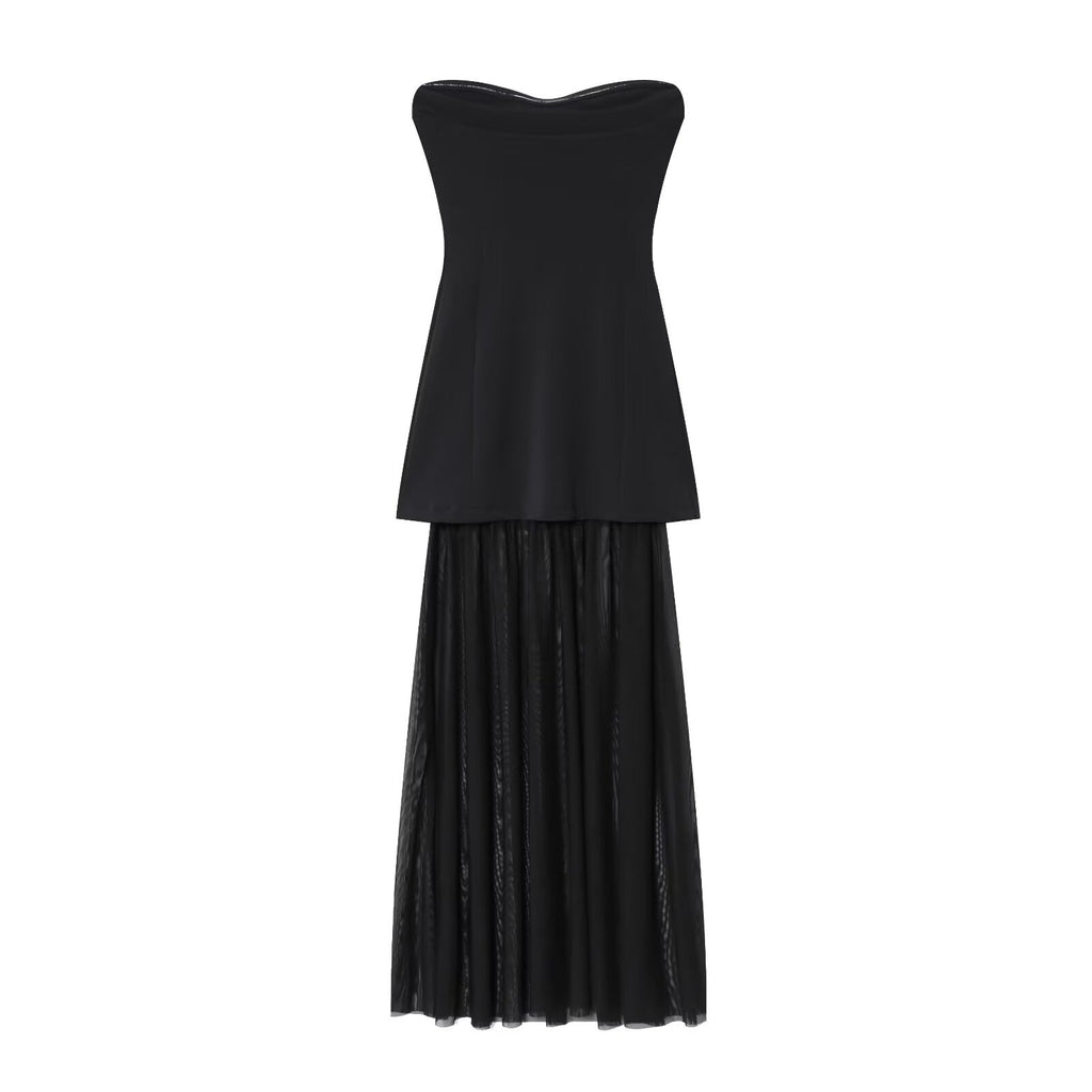 Women's new fashion sleeveless patchwork strapless MIDI dress