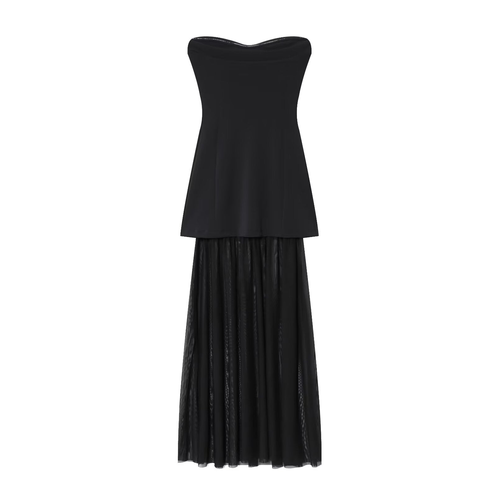 Women's new fashion sleeveless patchwork strapless MIDI dress