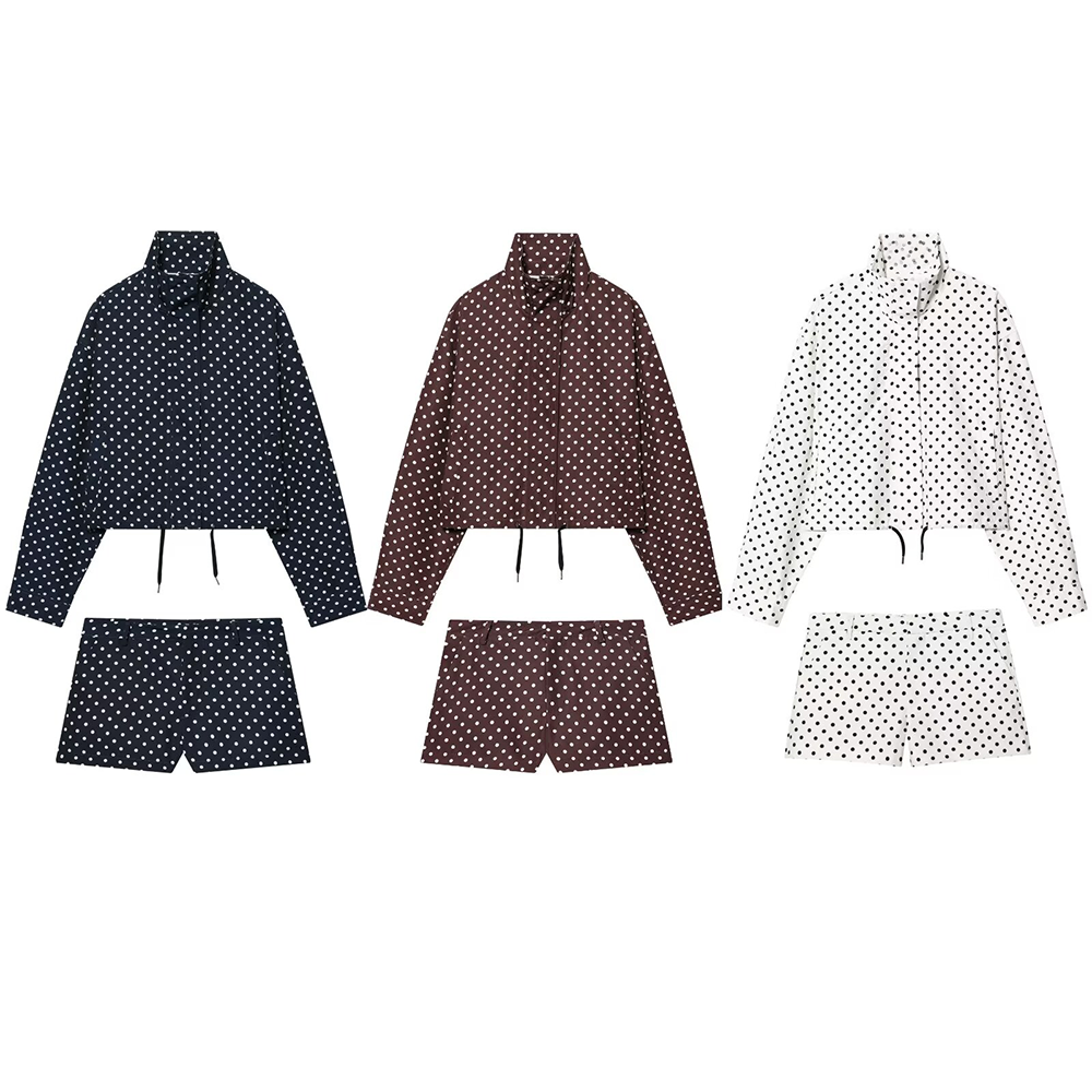 suit Women's 2 pieces polka dot Bubble gauze Coat + Shorts