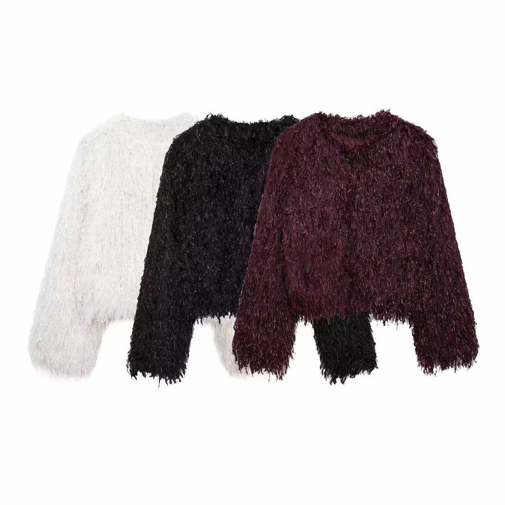 Women's metal Edge decorative short O Neck Coat
