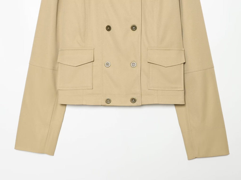 Women's pocket decoration stand collar Coat